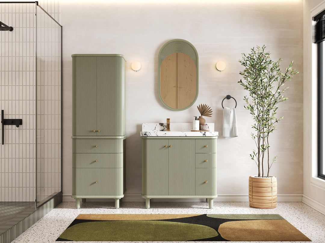 Miami 36 in. W x 22 in. D Left Offset Sink Bathroom Vanity in Evergreen with Countertop - Full View