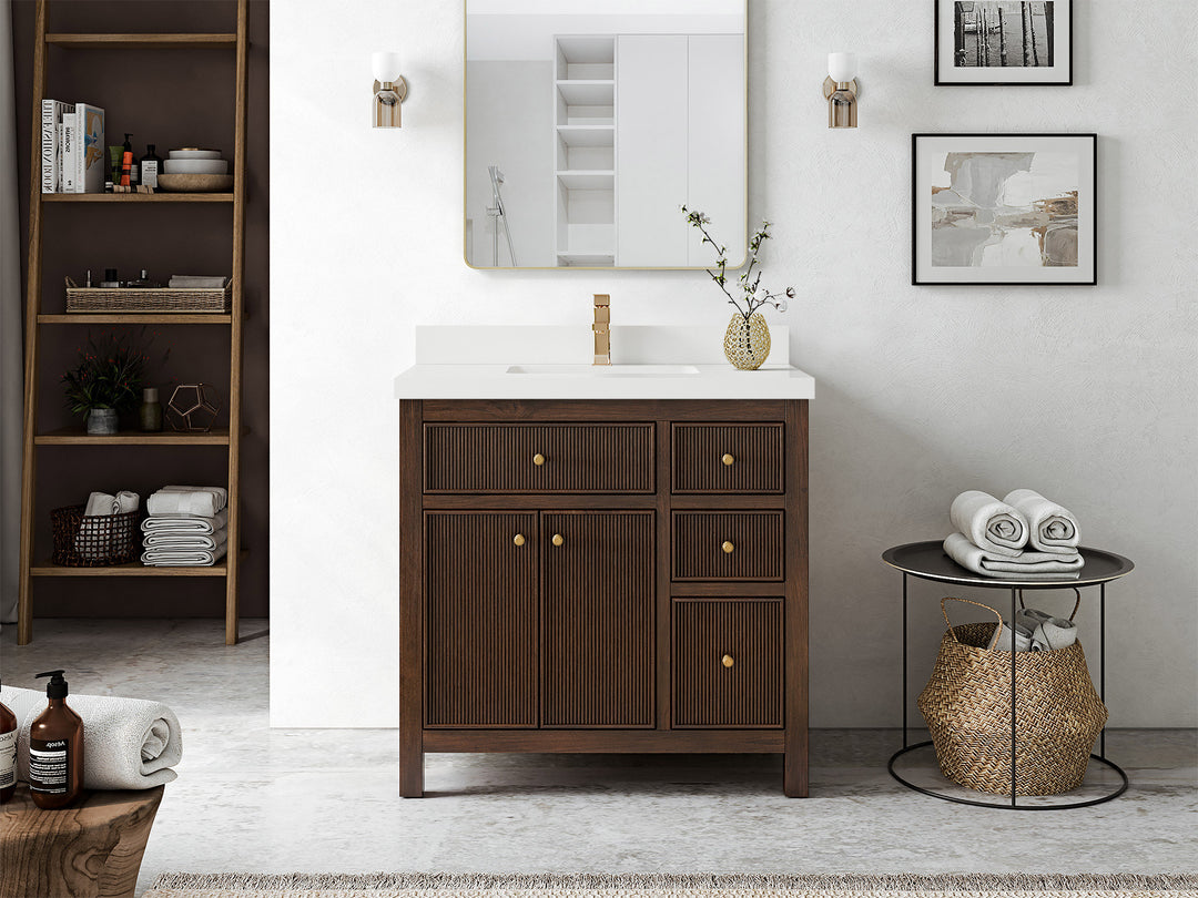 Sonoma Teak Wood 36 in. W x 22 in. D Center Sink Bathroom Vanity