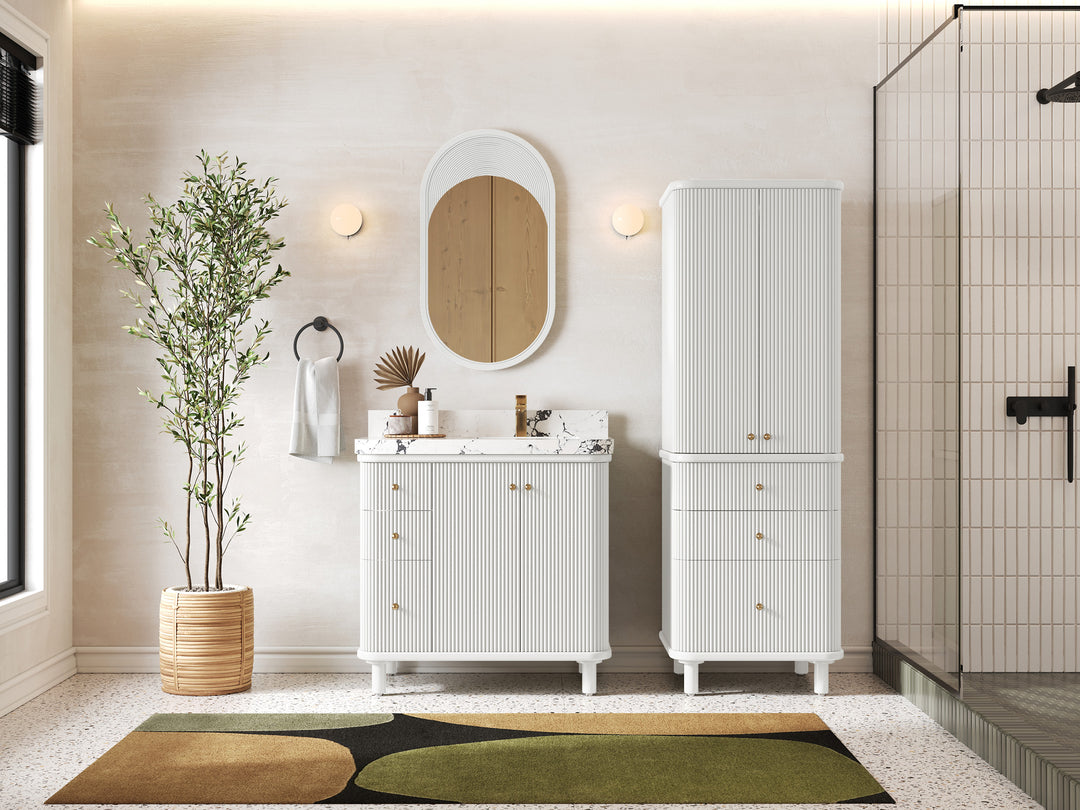 Miami 36 in. W x 22 in. D Right Offset Sink Bathroom Vanity in White with Countertop - Full View