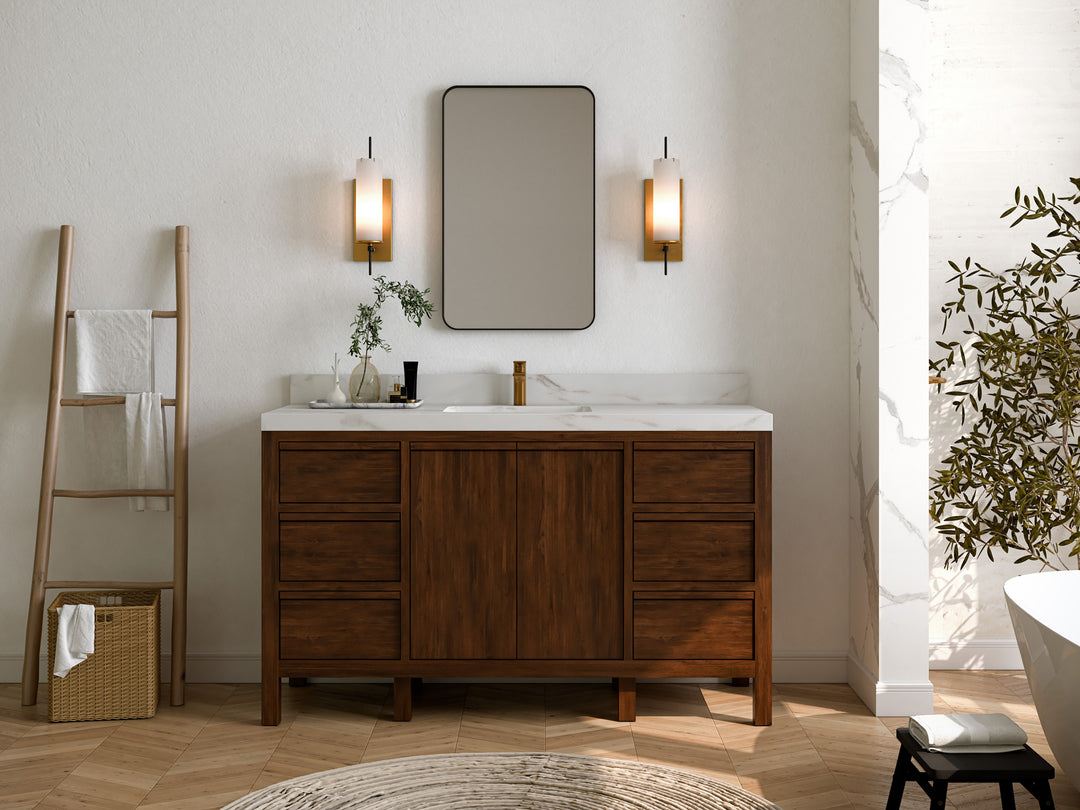 Elizabeth Teak 60 in. W x 22 in. D Single Sink Bathroom Vanity in Dark Walnut with Countertop - Full View