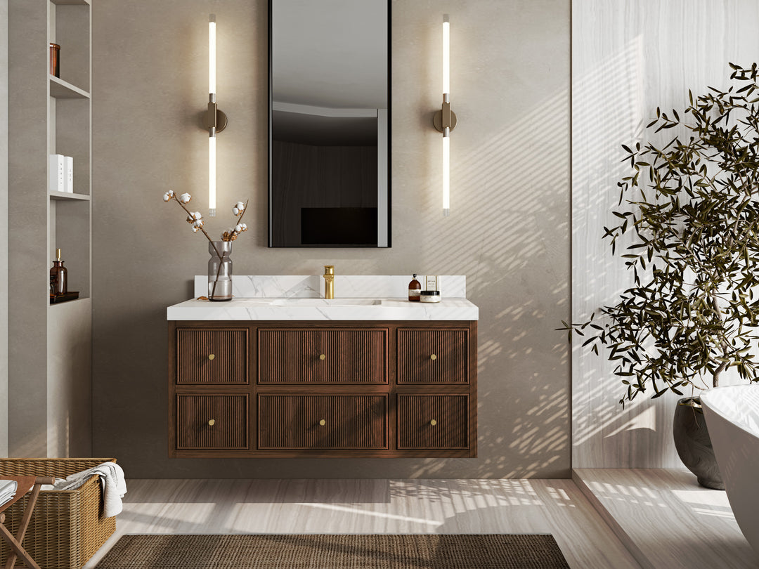 Sonoma Floating Teak 48 in. W x 22 in. D Single Sink Bathroom Vanity in Dark Walnut Finish with countertop - Front View
