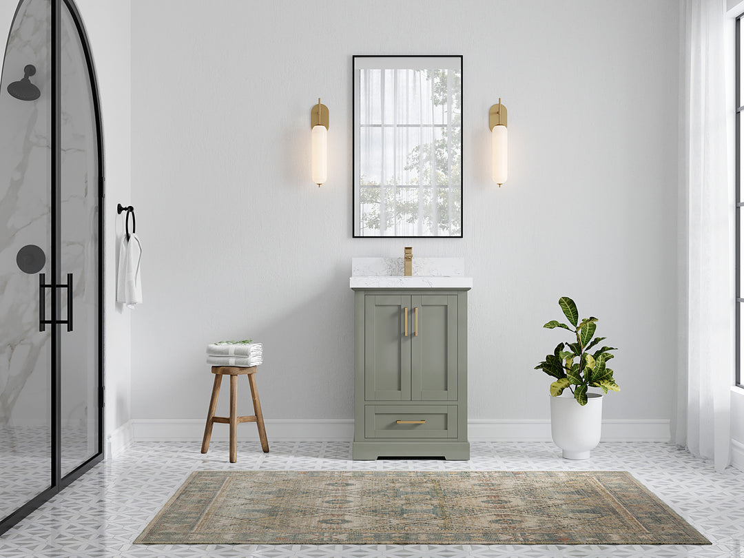Boston 24 in. W x 22 in. D Single Sink Bathroom Vanity in Evergreen with Countertop - Full View