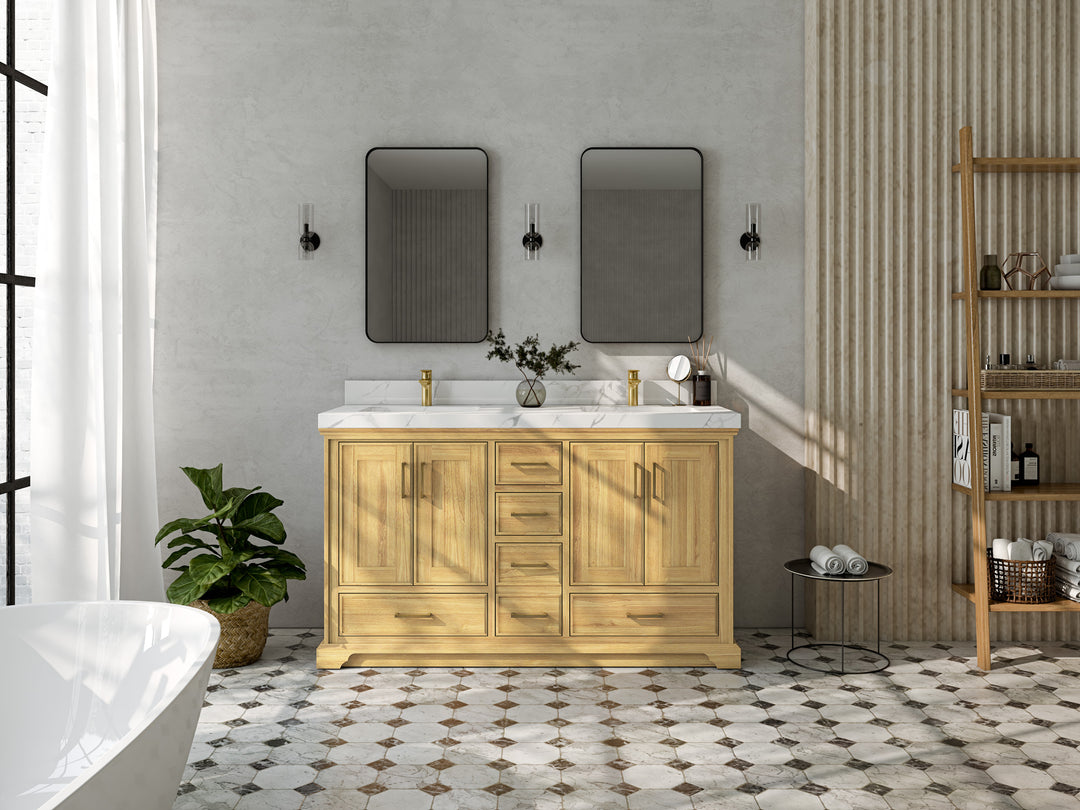 Charlotte 60 in. W x 22 in. D Double Sink Bathroom Teak Wood Vanity