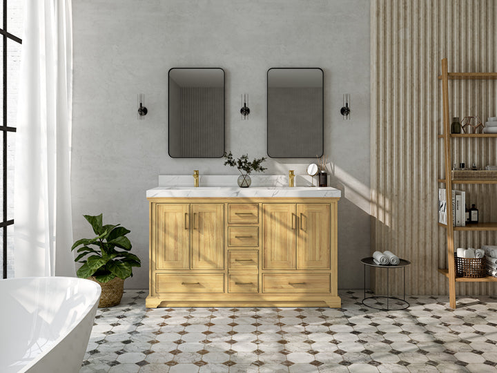Charlotte 60 in. W x 22 in. D Double Sink Bathroom Teak Wood Vanity - photo 4