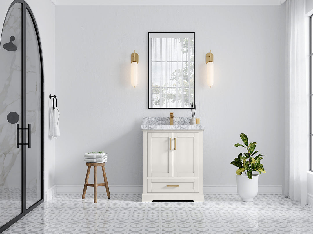 Boston 30 in. W x 22 in. D Single Sink Bathroom Vanity in Alabaster with Countertop - Full View