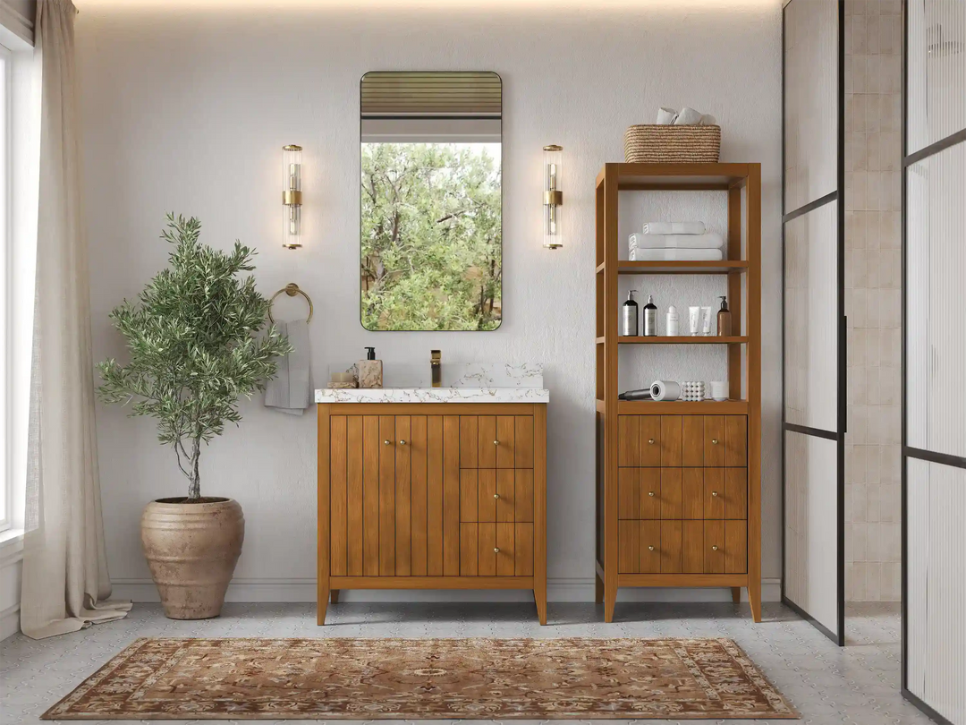 Atlanta Teak Wood 36 in. W x 22 in. D Center Sink Bathroom Vanity | 
              
                Dark Natural Teak
                
                  
             - ATL_TK_DNT_WHQZ_36CL - photo №4