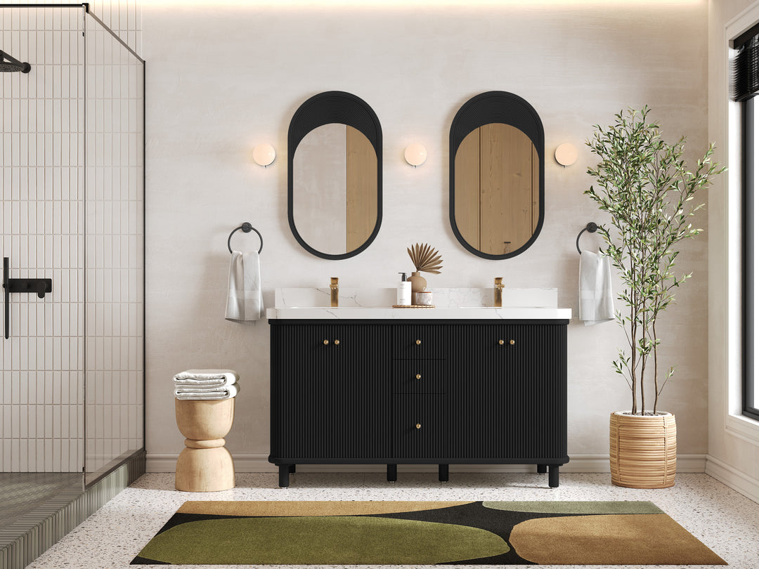 Miami 60 in. W x 22 in. D Double Sink Bathroom Vanity in Black with Countertop - Full View