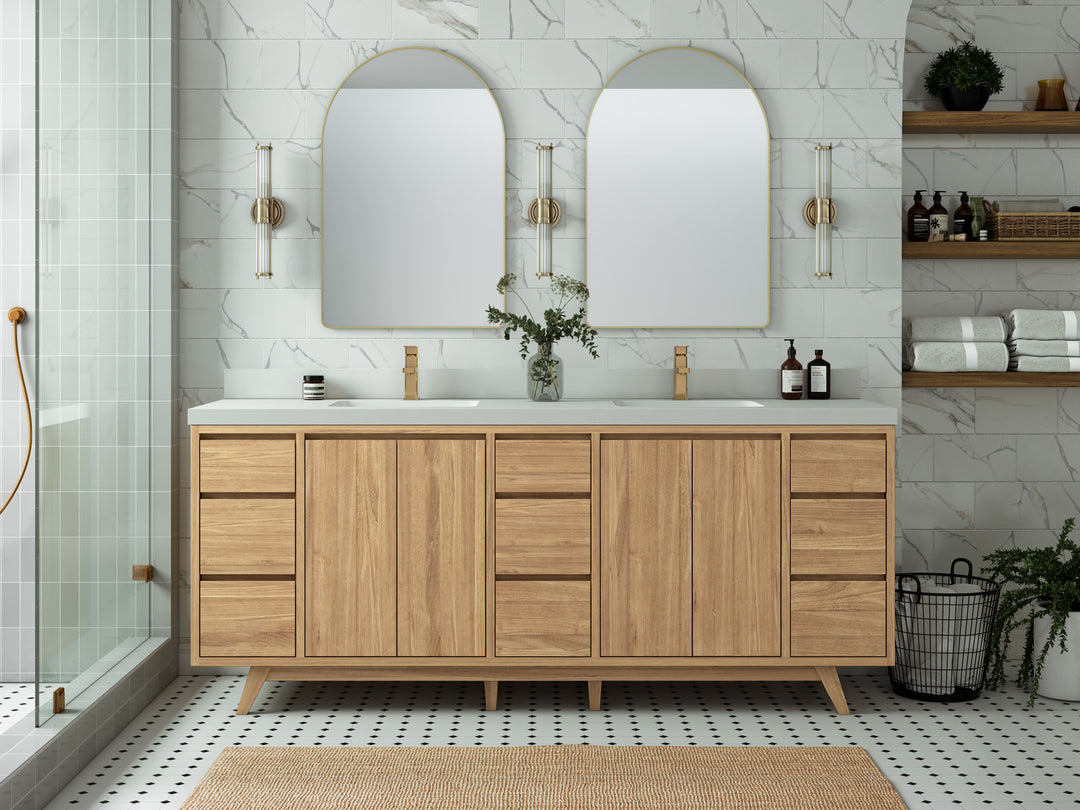 Madison Teak Wood 84 in. W x 22 in. D Double Sink Bathroom Vanity