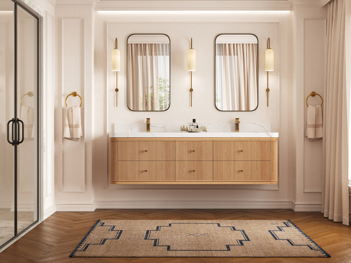 Hampton Floating White Oak 72 in. W x 22 in. D Double Sink Bathroom Vanity - photo 4