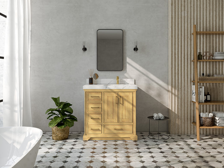 Charlotte 36 in. W x 22 in. D Right Offset Sink Bathroom Teak Wood Vanity - photo 4