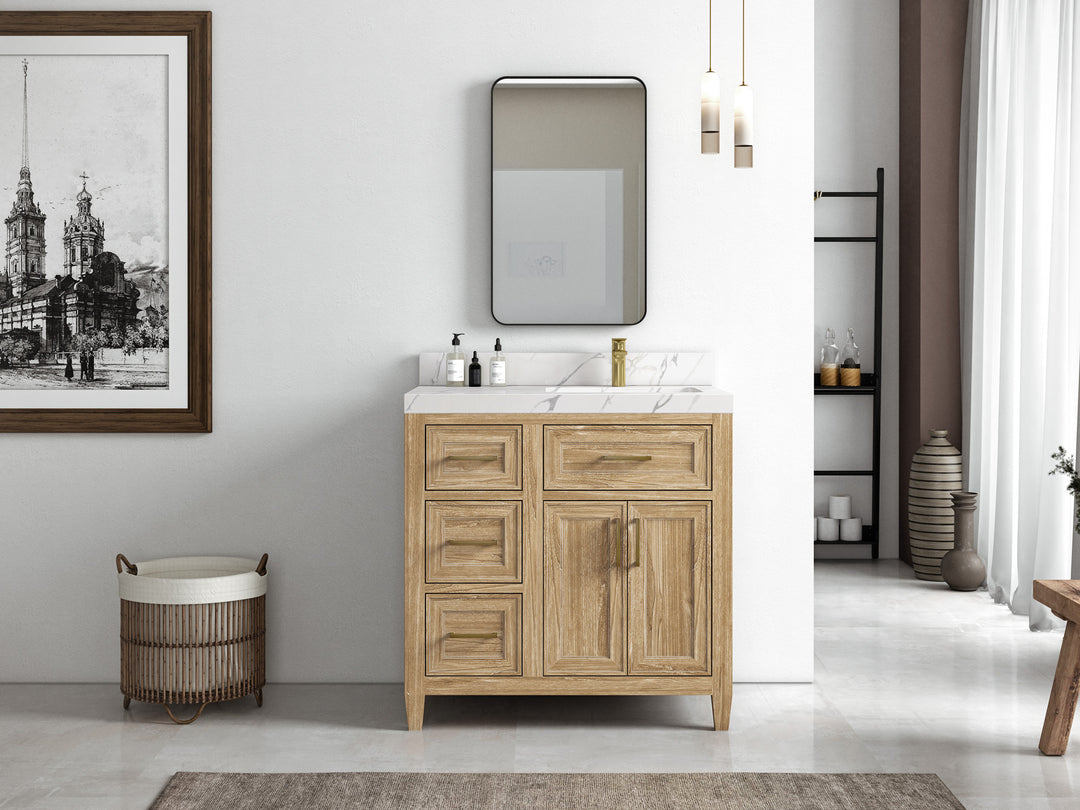 Santa Monica Teak Wood 36 in. W x 22 in. D Right Offset Sink Bathroom Vanity