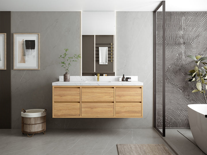 Madison Floating Teak 60 in. W x 22 in. D Single Sink Bathroom Vanity - photo 4