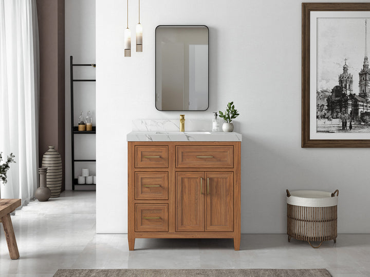 Santa Monica Teak Wood 36 in. W x 22 in. D Center Sink Bathroom Vanity - photo 4