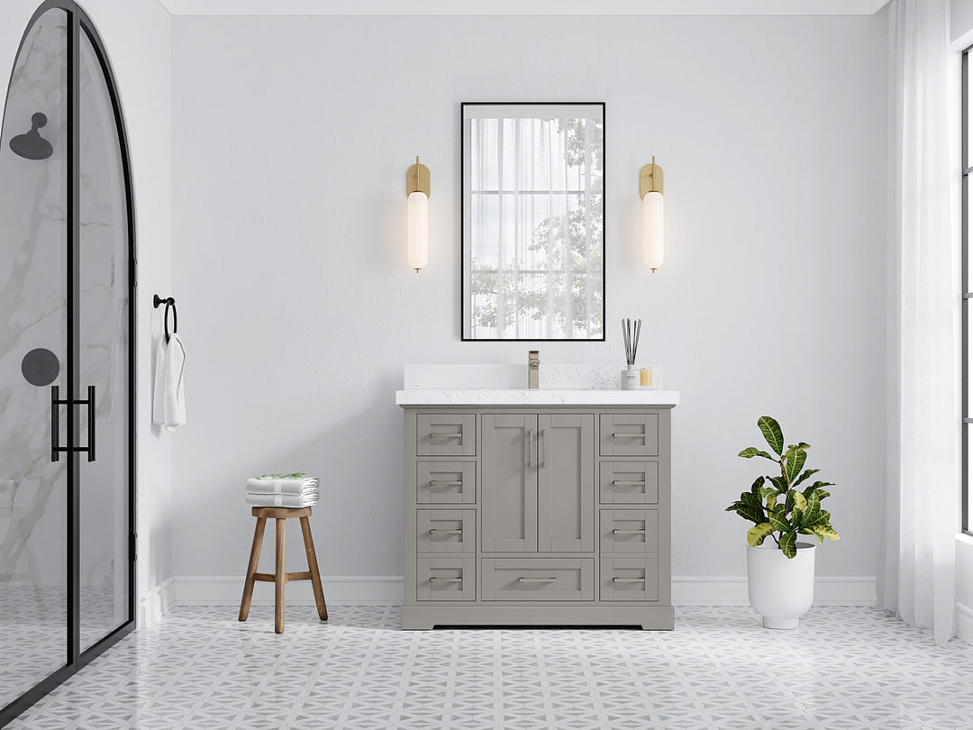 Boston 42 in. W x 22 in. D Double Sink Bathroom Vanity in Elephant Skin Gray with Countertop - Full View