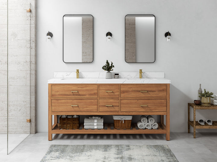 Parker Teak Wood 72 in. W x 22 in. D Double Sink Bathroom Vanity - photo 4