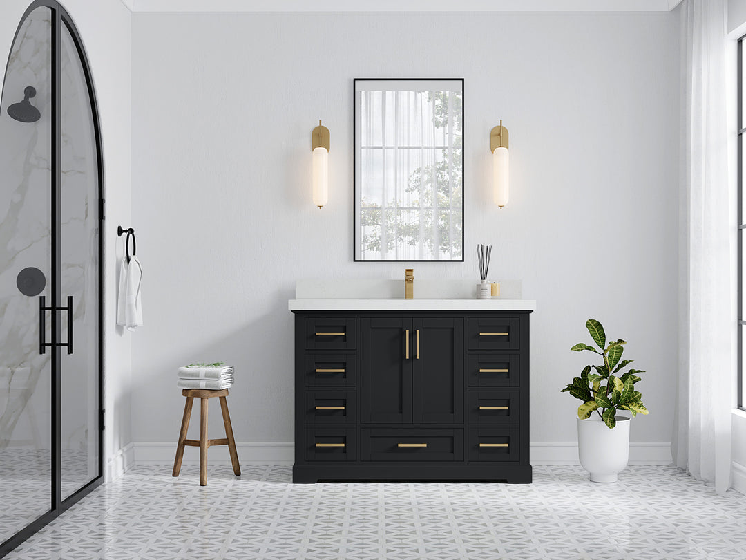Boston 48 in. W x 22 in. D Single Sink Bathroom Vanity in Wrought Iron with Countertop - Full View