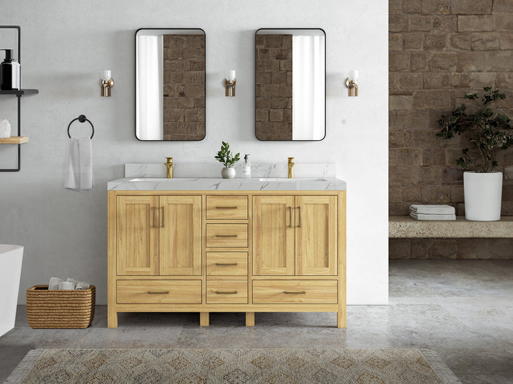 Malibu Teak Wood 60 in. W x 22 in. D Double Sink Bathroom Vanity - photo 3