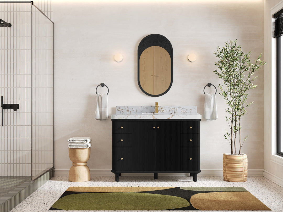 Miami 48 in. W x 22 in. D Single Sink Bathroom Vanity in Black with Countertop - Full View