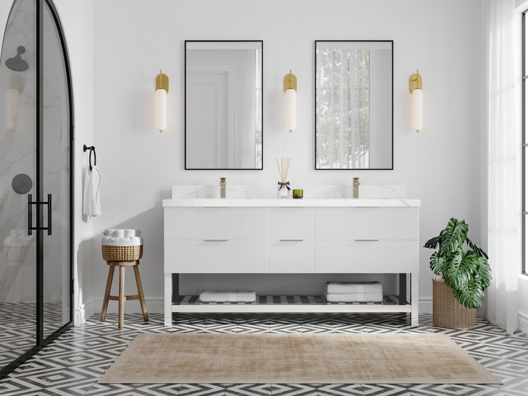 Catalina 72 in. W x 22 in. D Double Sink Bathroom Vanity in White with Countertop - Full View