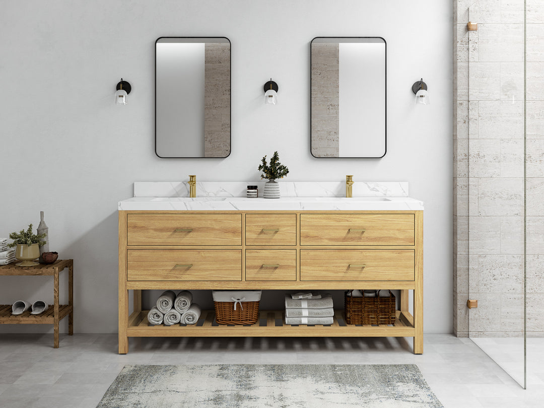 Parker Teak 72 in. W x 22 in. D Double Sink Bathroom Vanity in Light Natural with Countertop - Full View