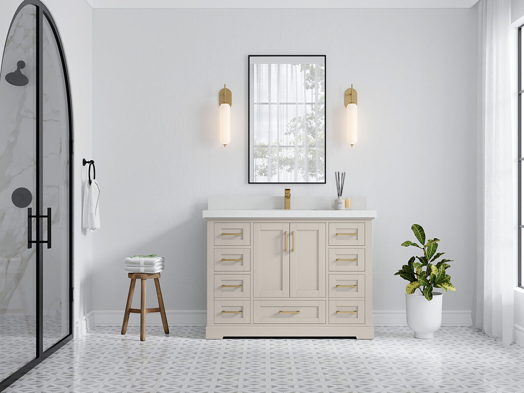 Boston 48 in. W x 22 in. D Single Sink Bathroom Vanity in Fine Grain with Countertop - Full View