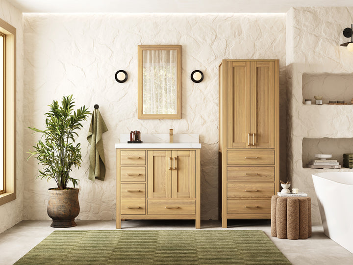 Malibu White Oak 36 in. W x 22 in. D Right Offset Sink Bathroom Vanity - photo 4