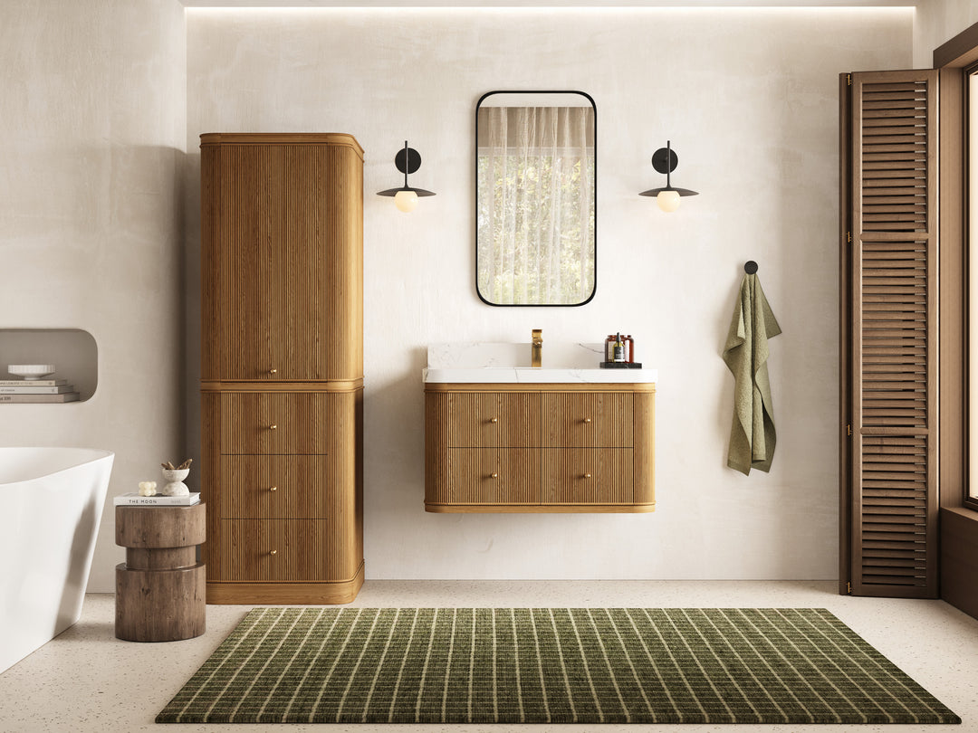 Hampton Floating Teak 36 in. W x 22 in. D Single Sink Bathroom Vanity with Countertop - Full View