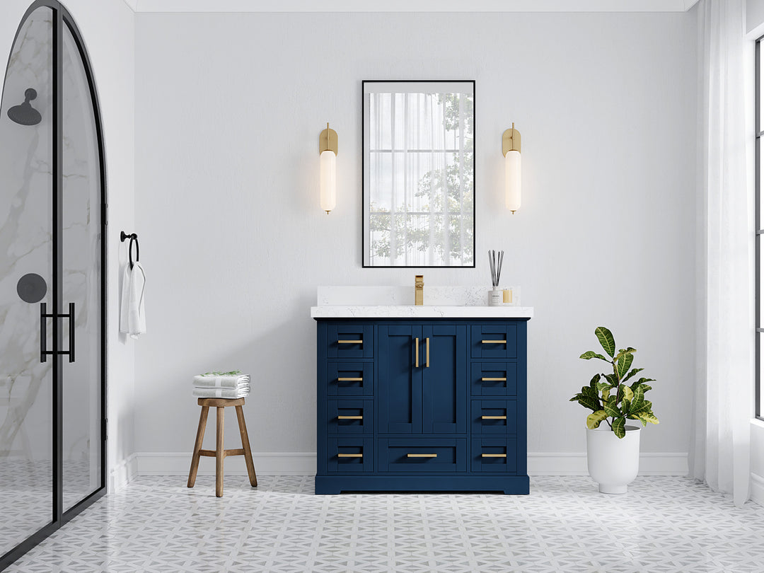Boston 42 in. W x 22 in. D Single Sink Bathroom Vanity in Navy Blue with Countertop - Full View