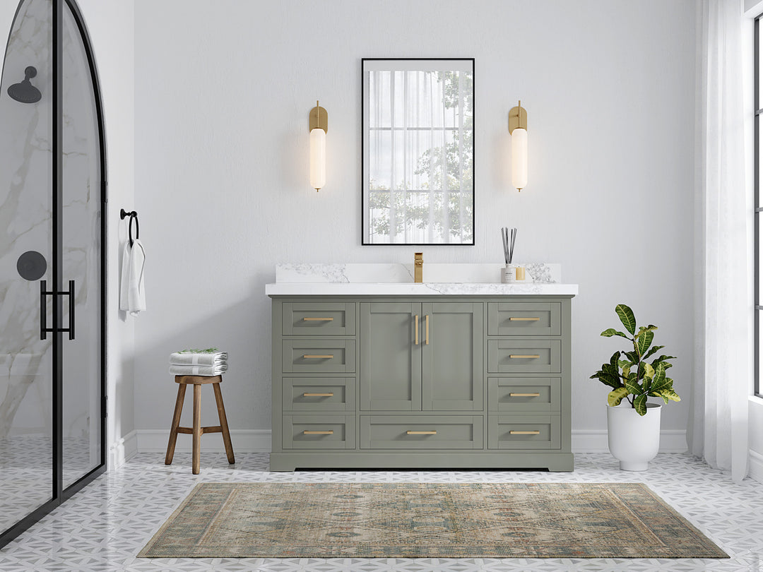 Boston 60 in. W x 22 in. D Single Sink Bathroom Vanity in Evergreen with Countertop - Full View