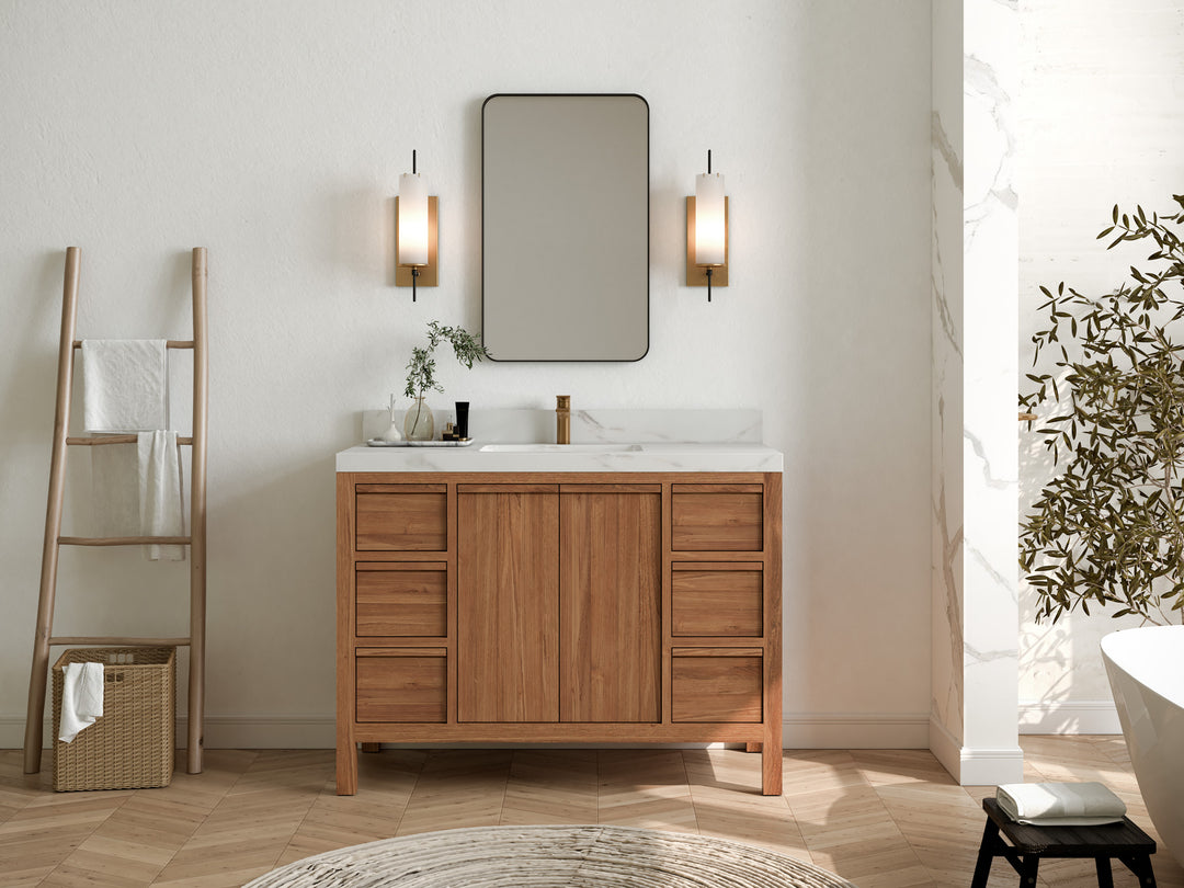 Elizabeth Teak 48 in. W x 22 in. D Single Sink Bathroom Vanity in Dark Natural with Countertop - Full View