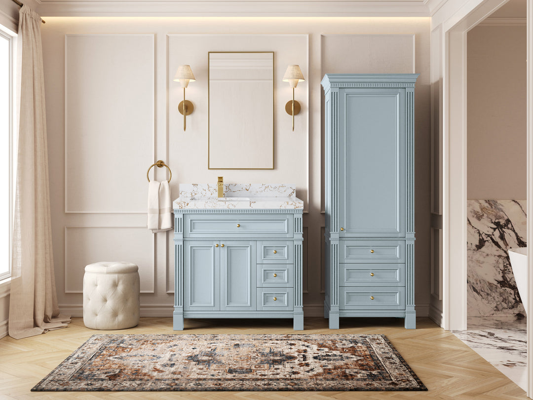Paris 36 in. W x 22 in. D Left Offset Sink Bathroom Vanity in  Blue Heather with Countertop - Full View
