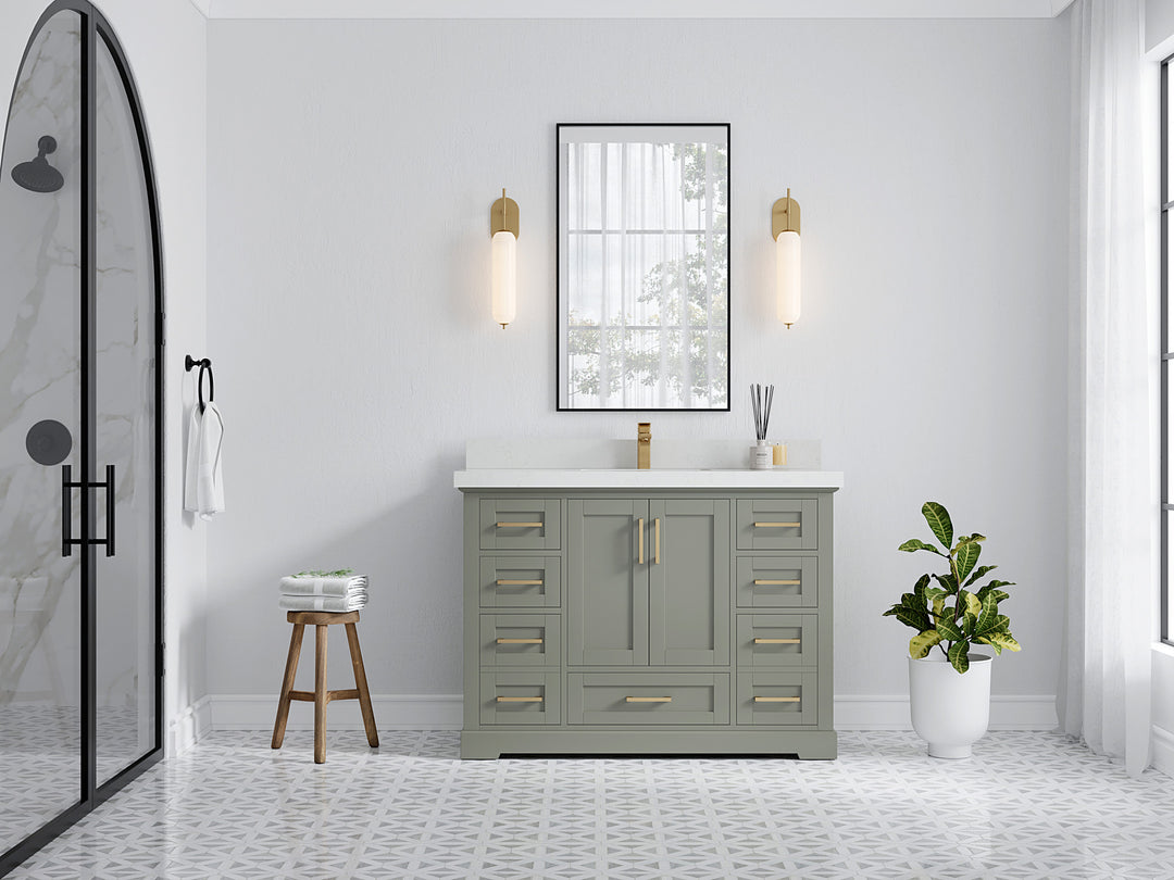 Boston 48 in. W x 22 in. D Single Sink Bathroom Vanity in Evergreen with Countertop - Full View