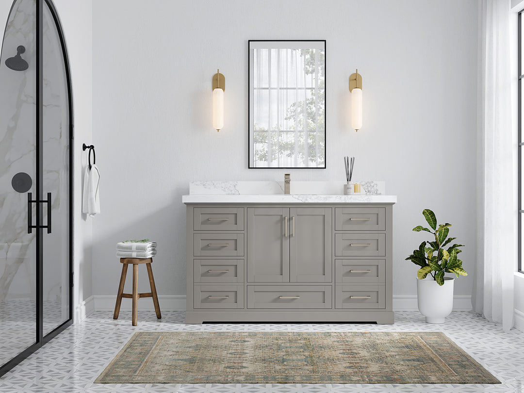 Boston 60 in. W x 22 in. D Single Sink Bathroom Vanity in Elephant Skin Gray with Countertop - Full View