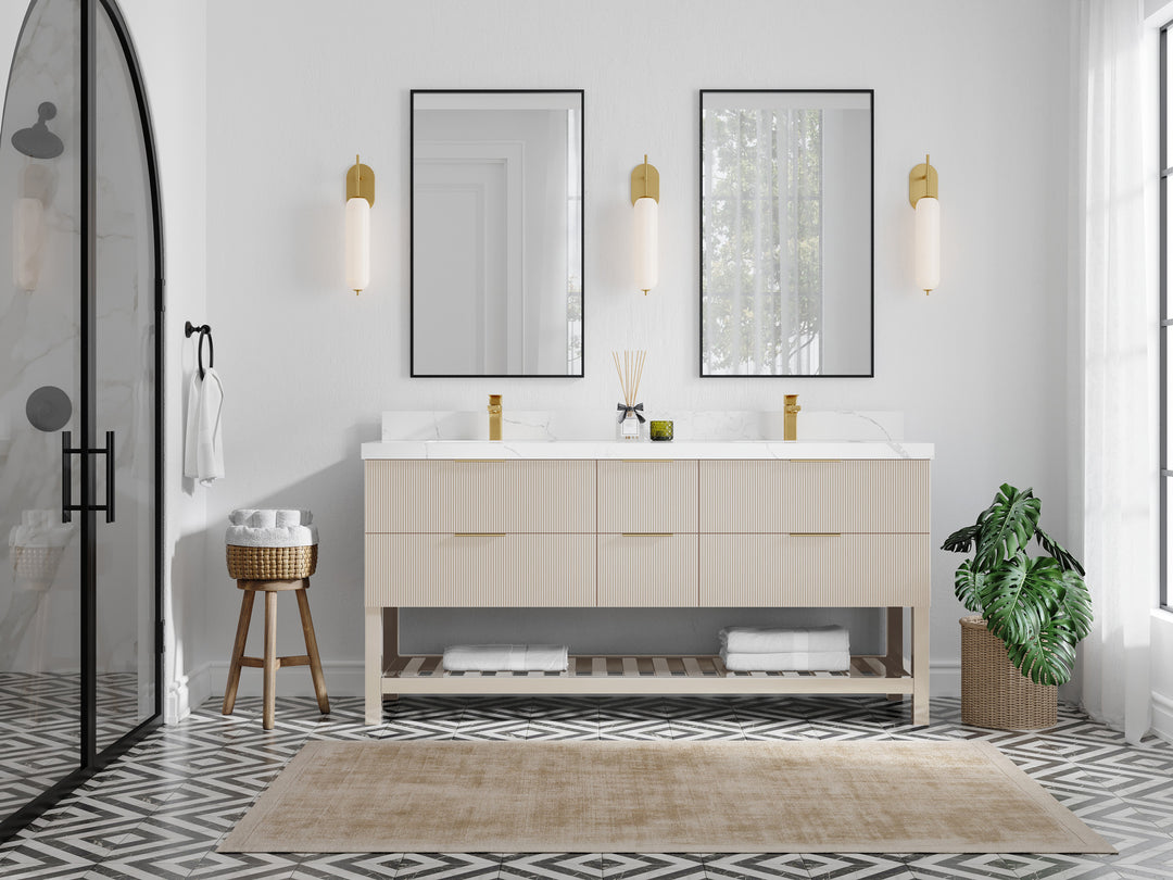 Catalina 72 in. W x 22 in. D Double Sink Bathroom Vanity in Fine Grain with Countertop - Full View