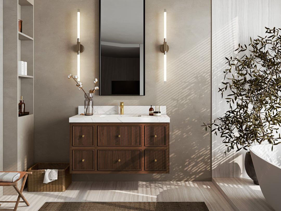 Sonoma Floating Teak 42 in. W x 22 in. D Single Sink Bathroom Vanity in Dark Walnut Finish with countertop - Front View
