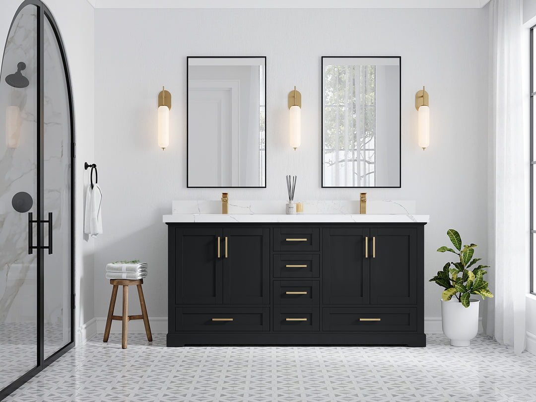 Boston 72 in. W x 22 in. D Double Sink Bathroom Vanity in Wrought Iron with Countertop - Full View