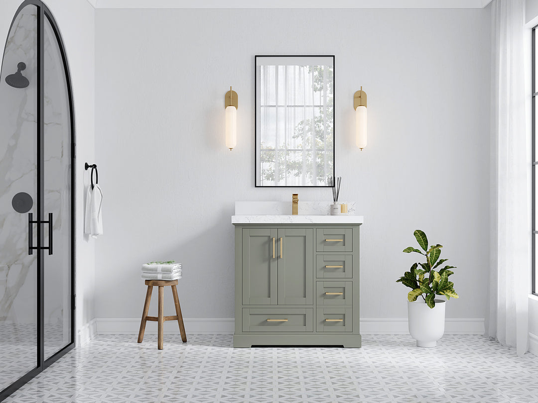 Boston 36 in. W x 22 in. D Single Sink Bathroom Vanity in Evergreen with Countertop - Full View