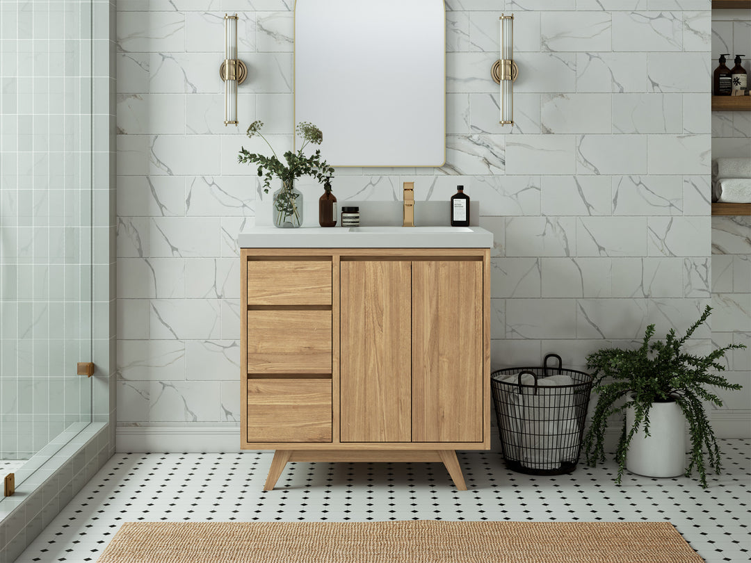 Madison Teak Wood 36 in. W x 22 in. D Right Offset Sink Bathroom Vanity