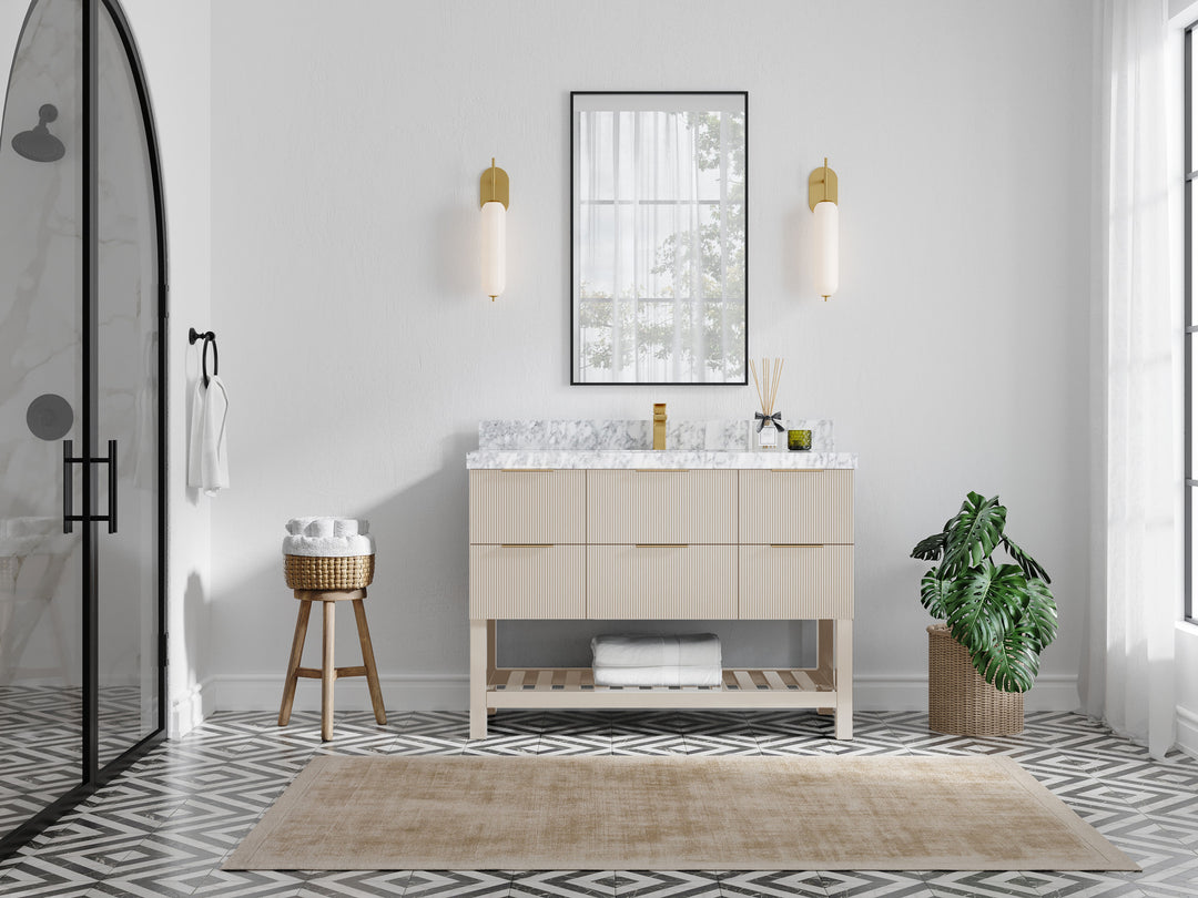 Catalina 48 in. W x 22 in. D Single Sink Bathroom Vanity in Fine Grain with Countertop - Full View