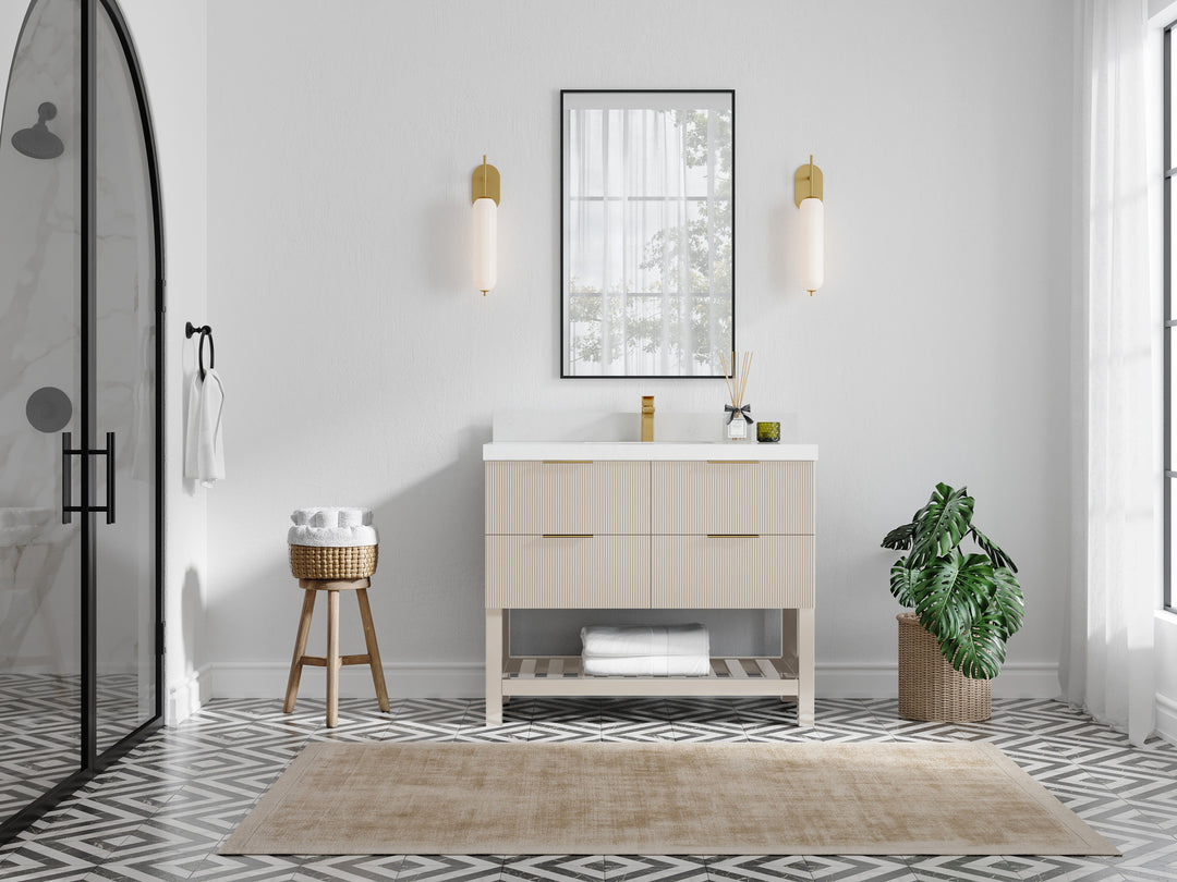 Catalina 42 in. W x 22 in. D Single Sink Bathroom Vanity in Fine Grain with Countertop - Full View