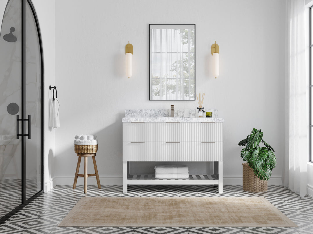 Catalina 48 in. W x 22 in. D Single Sink Bathroom Vanity in White with Countertop - Full View