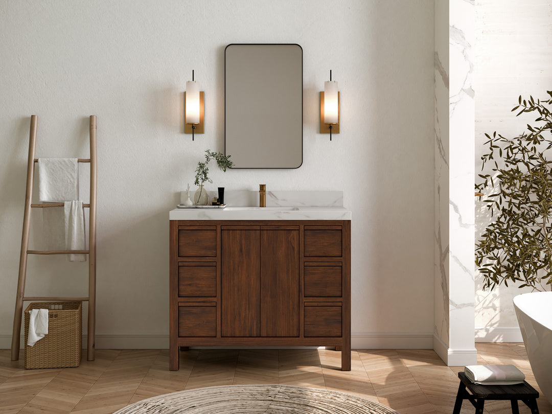 Elizabeth Teak 42 in. W x 22 in. D Single Sink Bathroom Vanity in Dark Walnut with Countertop - Full View