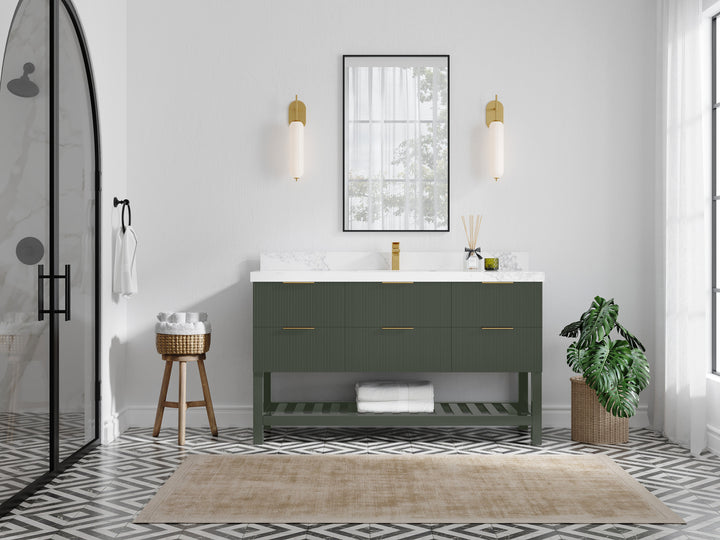 Catalina 60 in W x 22 in D Free Standing Reeded Single Sink Bathroom Vanity - photo 4
