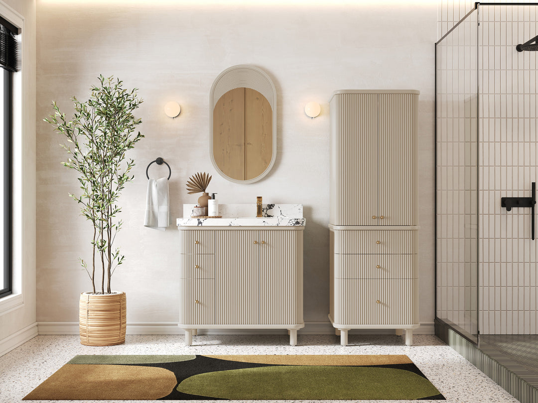 Miami 36 in. W x 22 in. D Right Offset Sink Bathroom Vanity in Fine Grain with Countertop - Full View