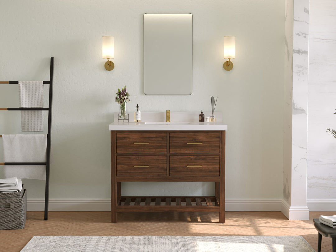 Parker Teak  42 in. W x 22 in. D Single Sink Bathroom Vanity in Dark Walnut  with Countertop - Full View