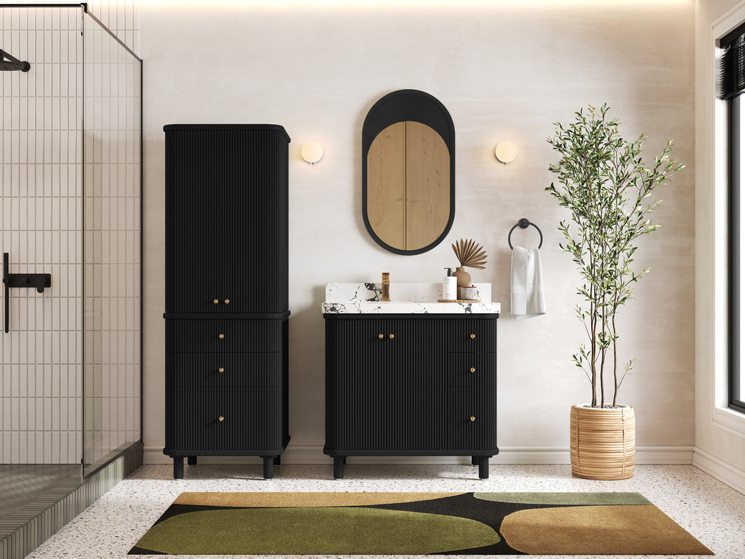 Miami 36 in. W x 22 in. D Left Offset Sink Bathroom Vanity in Black with Countertop - Full View