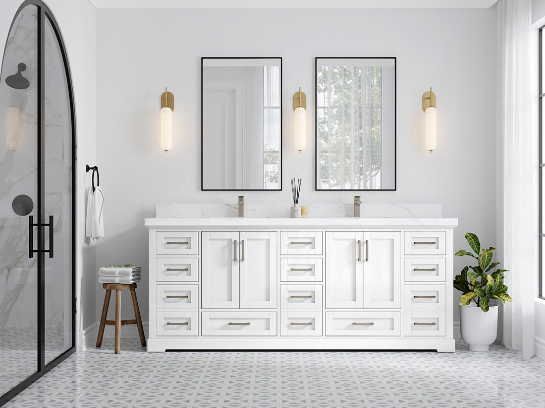 Boston 84 in. W x 22 in. D Double Sink Bathroom Vanity in White with Countertop - Full View