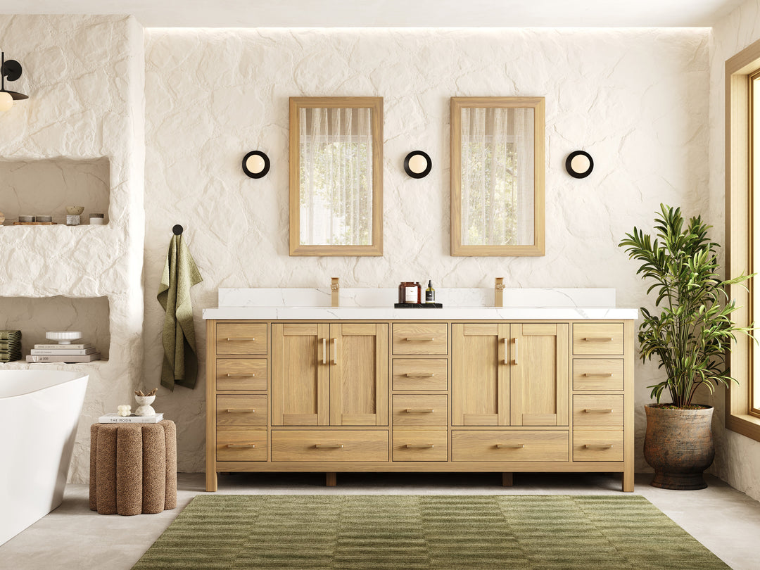 Malibu White Oak 84 in. W x 22 in. D Double Sink Bathroom Vanity