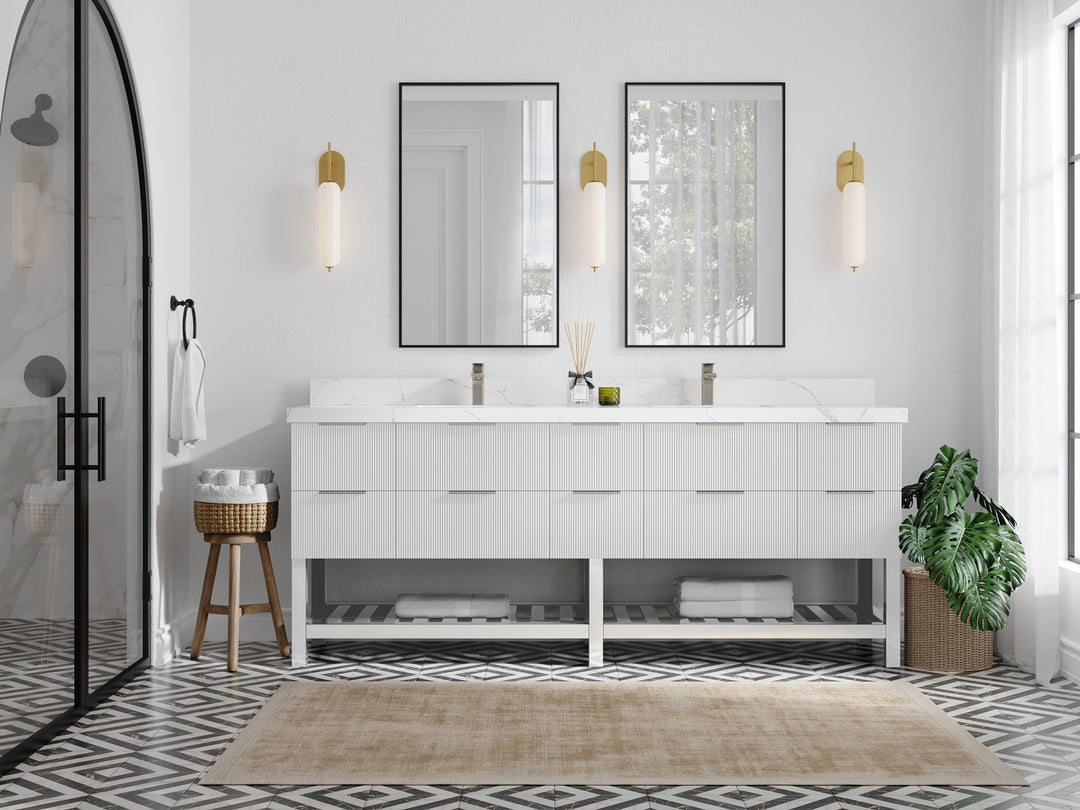 Catalina 84 in. W x 22 in. D Double Sink Bathroom Vanity in White with Countertop - Full View