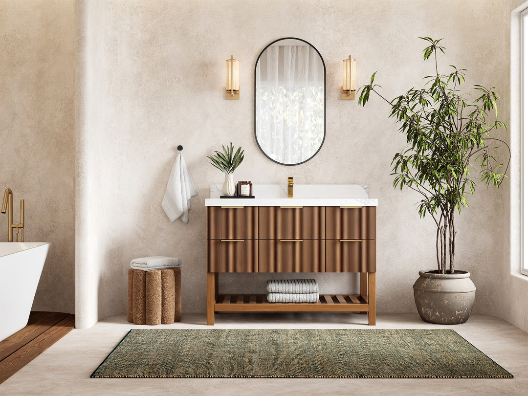 Catalina Teak 48 in W x 22 in D Free Standing Reeded Single Sink Bathroom Vanity